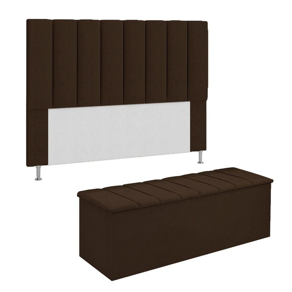 Conjunto Cabeceira E Calçadeira Cancun Para Cama Box King 195 cm Suede Marrom - LM DECOR