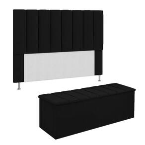 Conjunto Cabeceira E Calçadeira Cancun Para Cama Box King 195 cm Suede Preto - LM DECOR