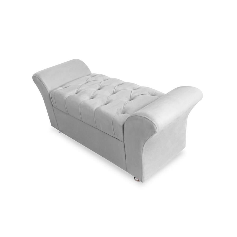 Calçadeira Baú Veneza Para Cama King 195 cm Suede Branco LM DECOR