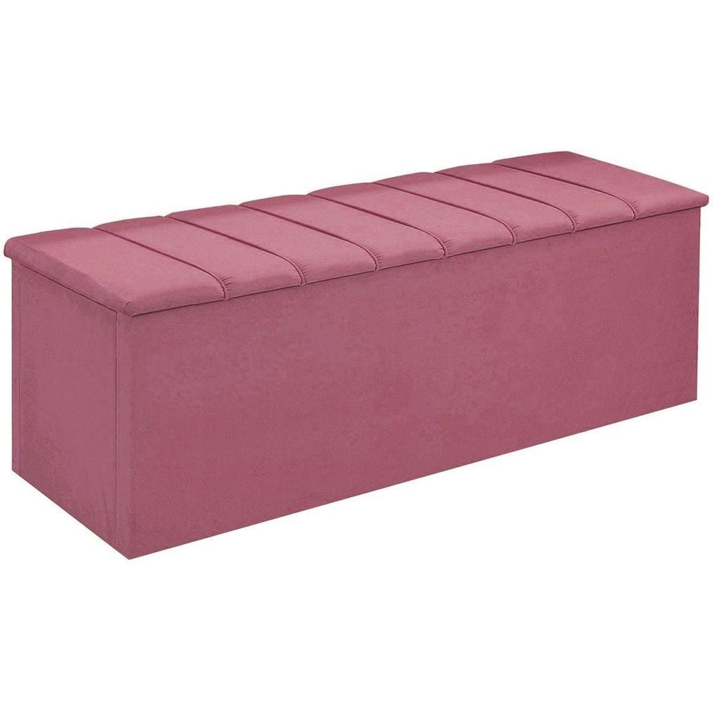 Calçadeira Baú Cancun Para Cama Box Queen 160 cm Suede Rosa Barbie - LM DECOR