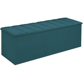Calçadeira Baú Cancun Para Cama Box King 195 cm Suede Azul Turquesa - LM DECOR
