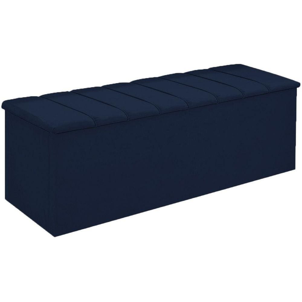 Calçadeira Baú Cancun Para Cama Box Casal 140 cm Suede Azul Marinho - LM DECOR