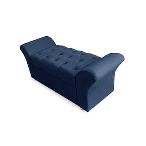 Calçadeira Baú Com Capitonê Veneza Cama Casal 140 cm Suede Azul Marinho LM DECOR