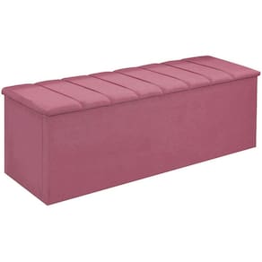 Calçadeira Baú Cancun Para Cama Box King 195 cm Suede Rosa Barbie - LM DECOR