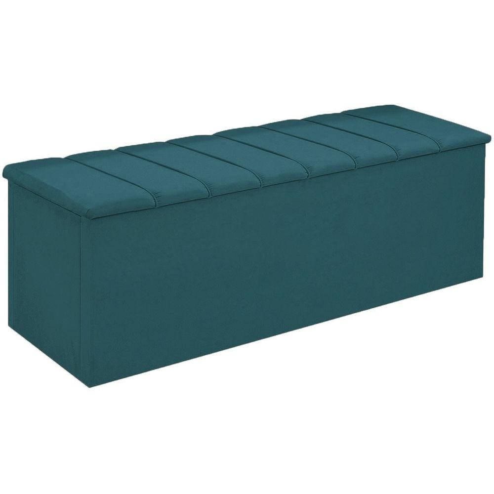 Calçadeira Baú Cancun Para Cama Box Casal 140 cm Suede Azul Turquesa - LM DECOR