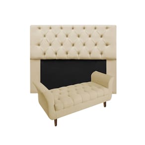 Cabeceira Estofada Mirage e Recamier Grécia King 195 cm Suede Bege - LM DECOR