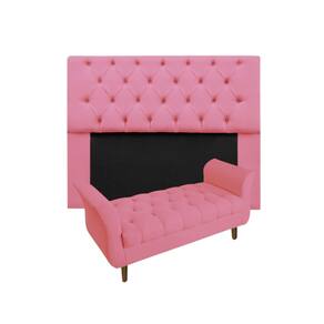 Cabeceira Estofada Mirage e Recamier Grécia King 195 cm Suede Rosa Barbie - LM DECOR