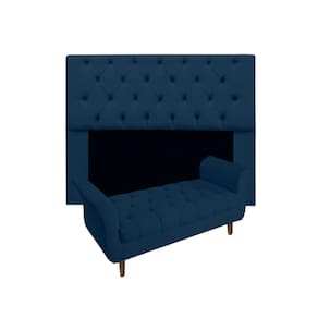 Cabeceira Estofada Mirage e Recamier Grécia King 195 cm Suede Azul Marinho - LM DECOR