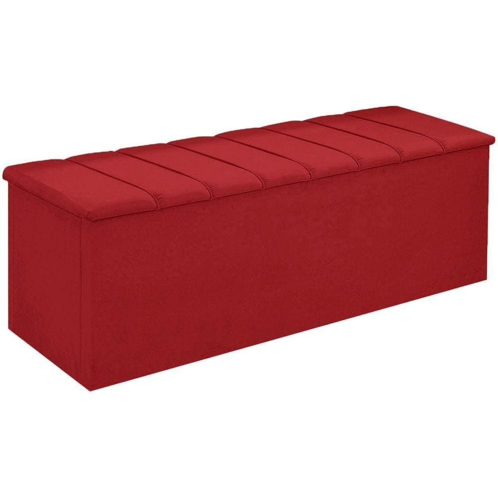 Calçadeira Baú Cancun Para Cama Box Casal 140 cm Suede Vermelho - LM DECOR