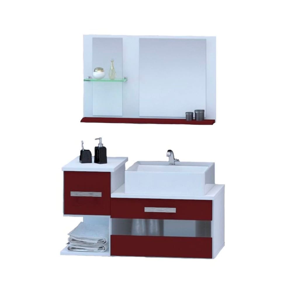 Gabinete Arm Banheiro Troia Vermelho 1 Porta e 1 Gaveta Cuba