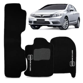 Jogo Tapete Carpete Automotivo New Civic 2007 2008 2009 2010 2011 2012 2013 3 Peças Preto Bordado