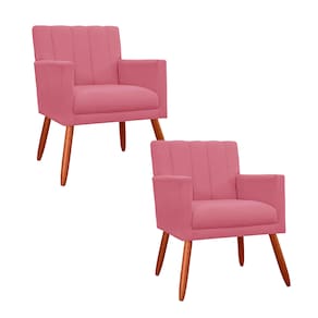 Kit 2 Poltronas Decorativa P/ Recepção Cecília Suede Rosa - LM DECOR