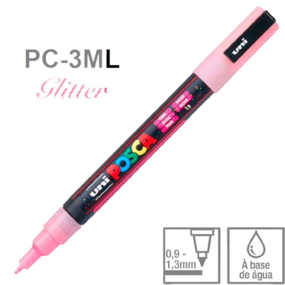 Caneta Posca PC-3ML Cor Rosa com Glitter Marcador ponta fina