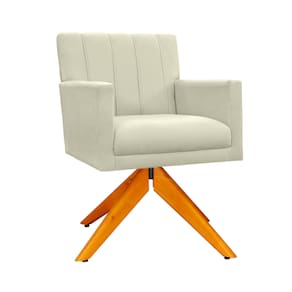 Poltrona Estofada Com Pés Giratório De Madeira Cecília Suede Bege - LM DECOR