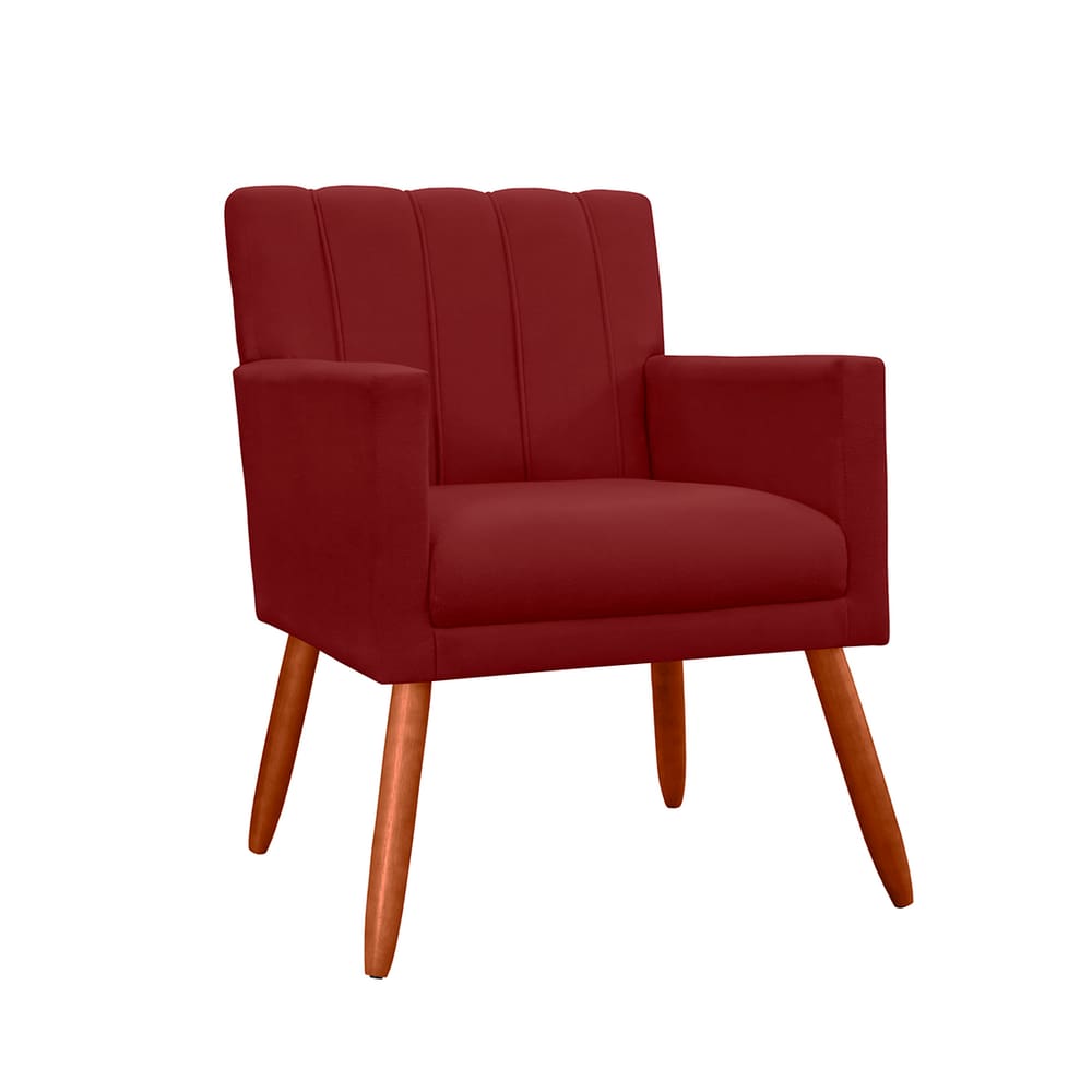 Poltrona Cadeira Estofada Para Hall de Entrada Cecília Suede Vermelho Bordô - LM DECOR