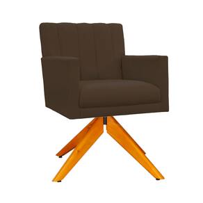 Poltrona Estofada Com Pés Giratório De Madeira Cecília Suede Marrom - LM DECOR