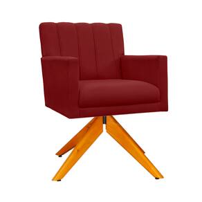 Poltrona Estofada Com Pés Giratório De Madeira Cecília Suede Vermelho Bordô - LM DECOR