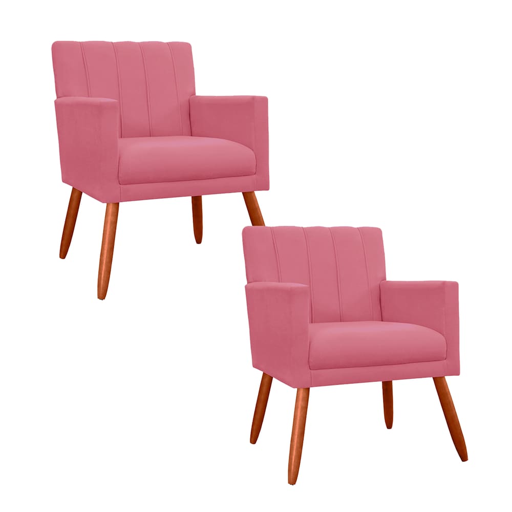 Combo 2 Poltronas Decorativa Para Consultório Escritório Cecília Suede Rosa - LM DECOR