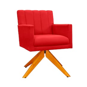 Poltrona Estofada Com Pés Giratório De Madeira Cecília Suede Vermelho - LM DECOR