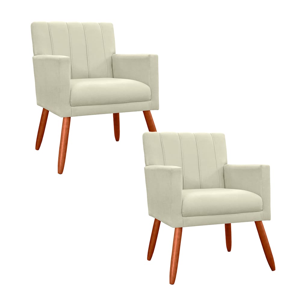 Combo 2 Poltronas Decorativa Para Consultório Escritório Cecília Suede Bege - LM DECOR