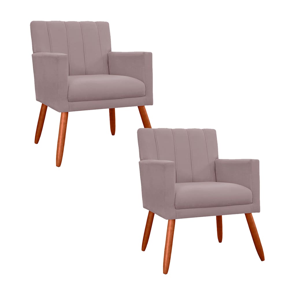 Combo 2 Poltronas Decorativa Para Consultório Escritório Cecília Suede Rosê - LM DECOR