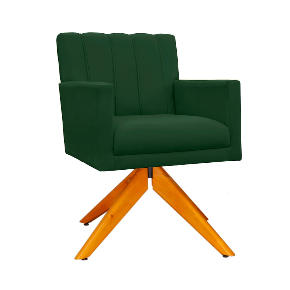 Poltrona Estofada Com Pés Giratório De Madeira Cecília Suede Verde - LM DECOR