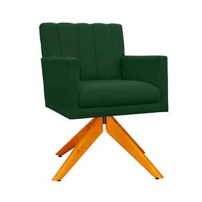 Poltrona Estofada Com Pés Giratório De Madeira Cecília Suede Verde - LM DECOR