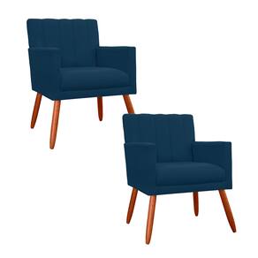 Kit 2 Poltronas Decorativa P/ Recepção Cecília Suede Azul Marinho - LM DECOR