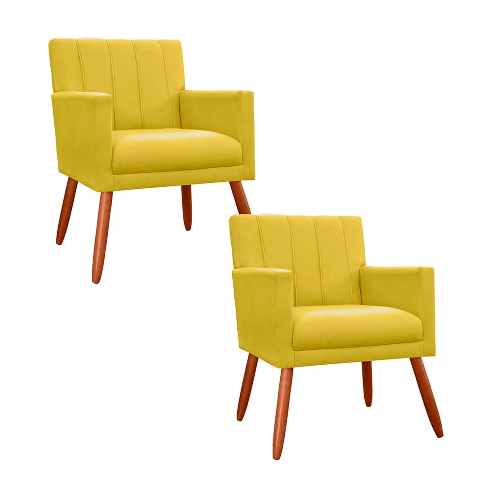 Kit 2 Poltronas Decorativa P/ Recepção Cecília Suede Amarelo - LM DECOR