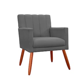 Poltrona Decorativa Para Sala Recepção Cecília Suede Cinza - LM DECOR