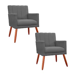 Combo 2 Poltronas Decorativa Para Consultório Escritório Cecília Suede Cinza - LM DECOR