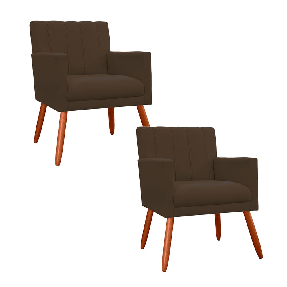 Combo 2 Poltronas Decorativa Para Consultório Escritório Cecília Corano Marrom - LM DECOR