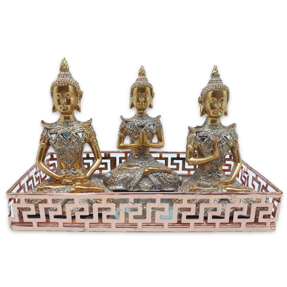 Trio de Buda da Reflexão Yoga Refletindo Buda Com Bandeja