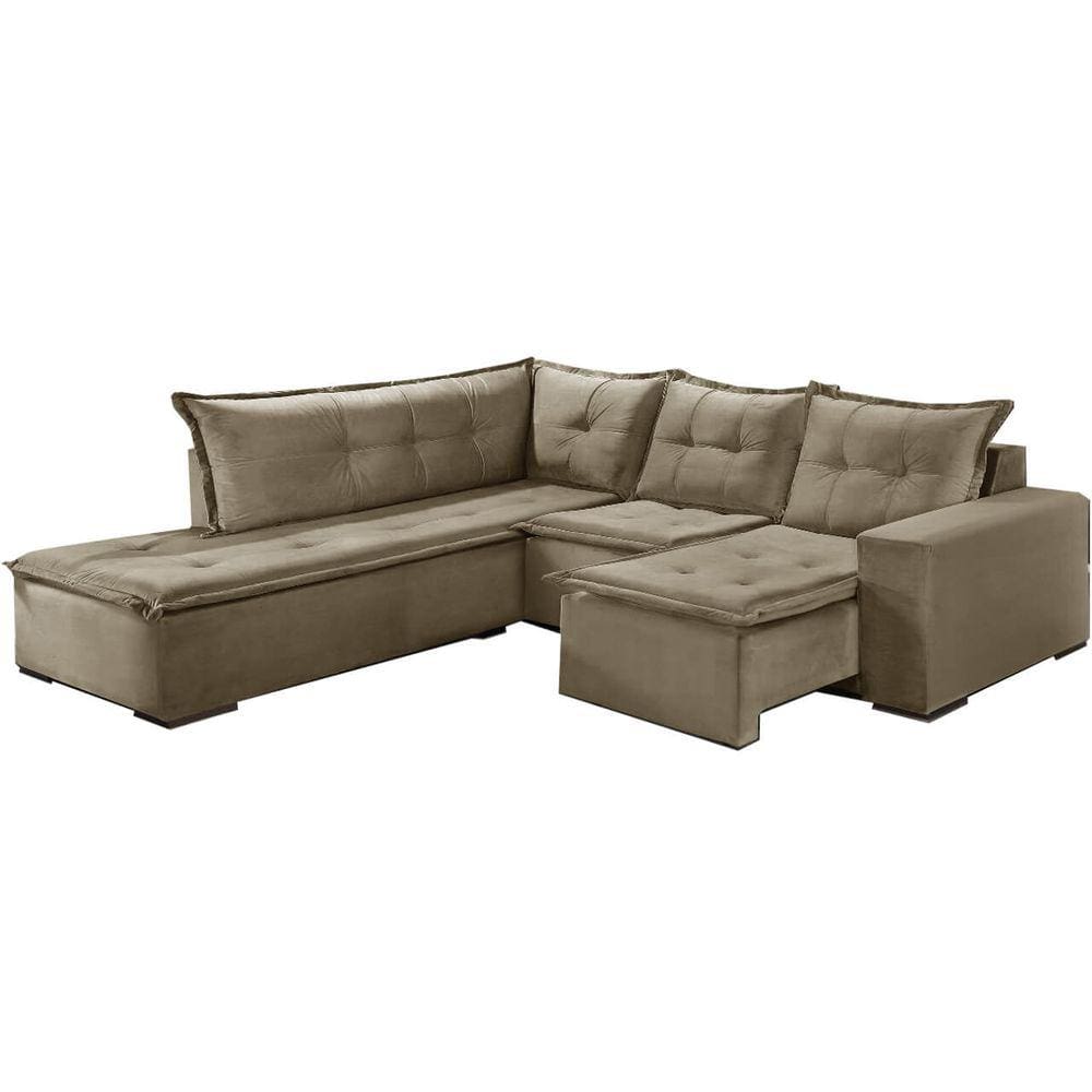 Sofá de Canto 5 Lugares Retrátil Denver Tecido Suede 197cm x 226cm Cor Bege