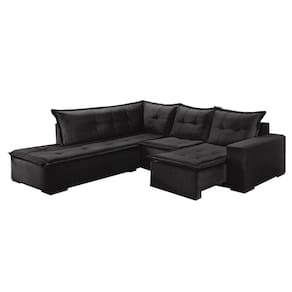 Sofá de Canto 5 Lugares Retrátil Denver Tecido Suede 197cm x 226cm Cor Preto