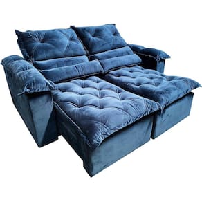 Sofá com Molas 2 Lugares Retrátil e Reclinável Santorini Fofíssimo Tecido Veludo 180cm Azul