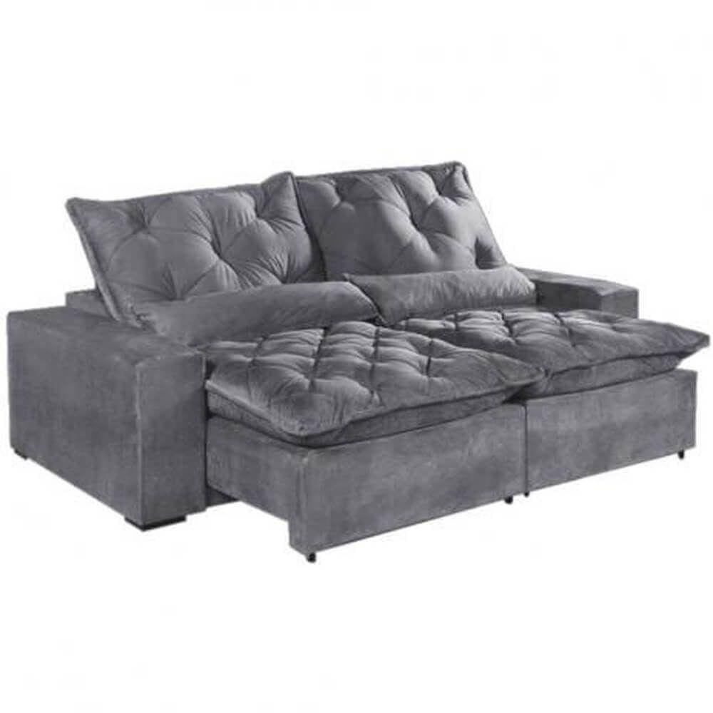 Sofá 3 Lugares Elegance Retrátil e Reclinável com Tecido Suede de 200cm Cor Cinza
