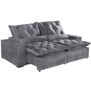 Sofá 3 Lugares Elegance Retrátil e Reclinável com Tecido Suede de 200cm Cor Cinza