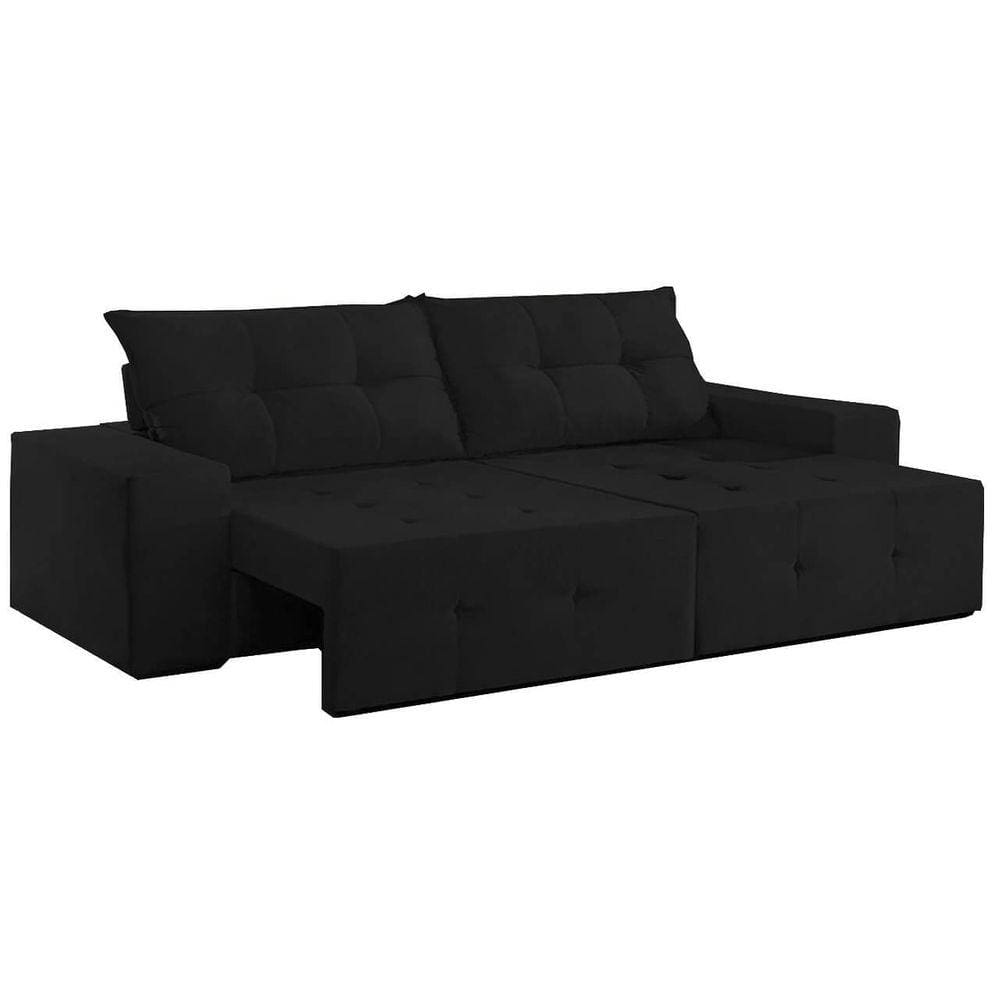 Sofá 2 Lugares Retrátil Espanha 150cm Tecido Suede Cor Preto