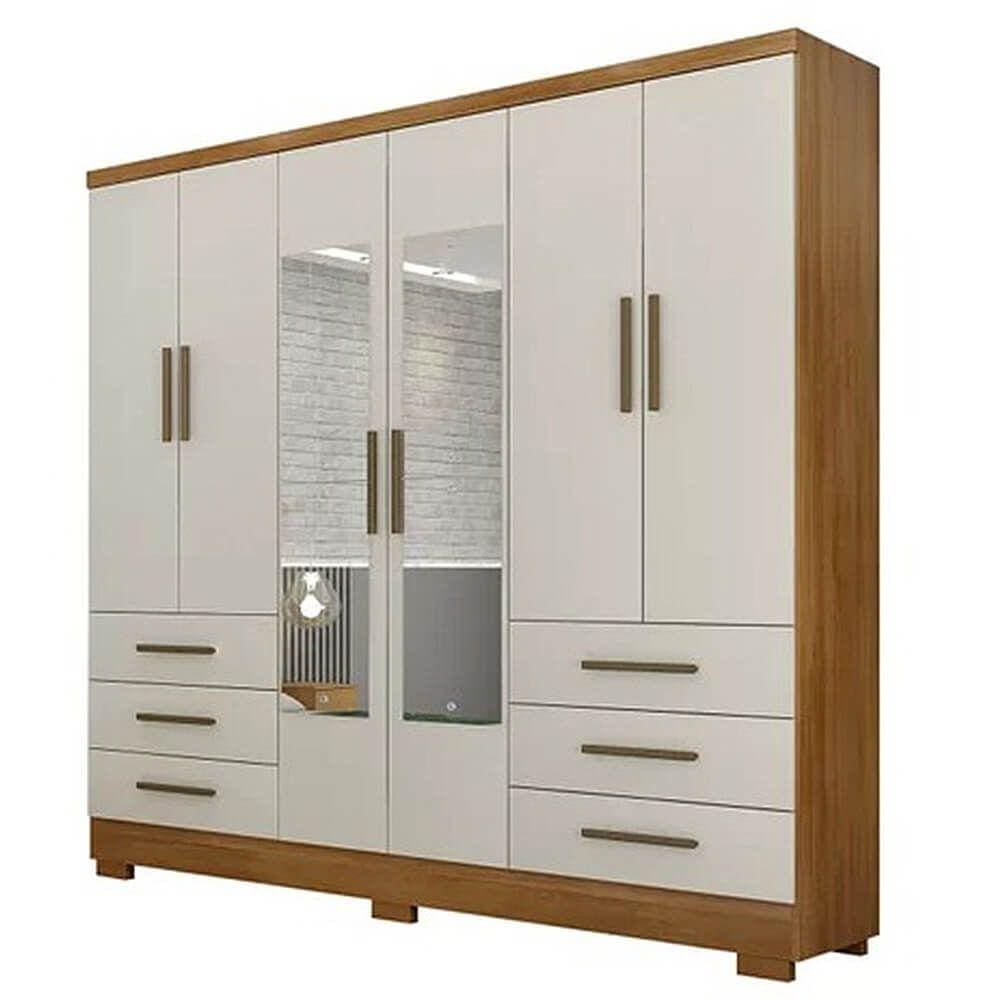 Guarda Roupa Casal 6 Portas 6 Gavetas Encant COM Espelho Novo Horizonte Cor Cumaru Fendy