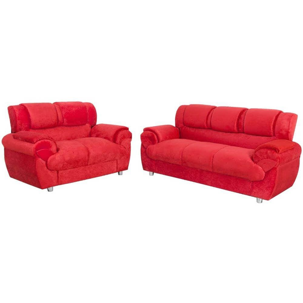 Conjunto de Sofá 7025 Jogo com 2 e 3 Lugares em Tecido Suede Cor Vermelho