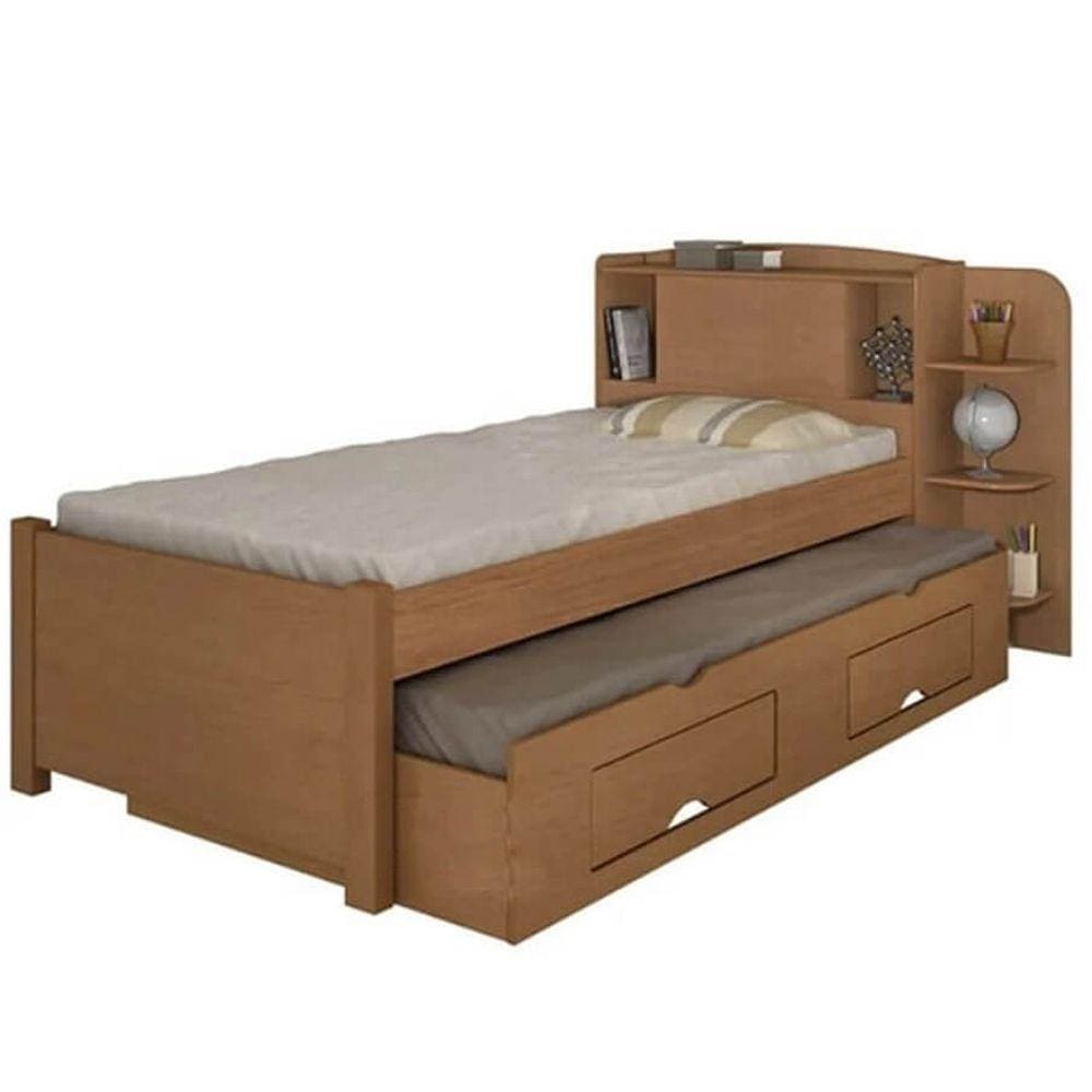 Cama Solteiro Com Cama Auxiliar Box Com 2 Gavetas 100% MDF Milenio Cor Marrom