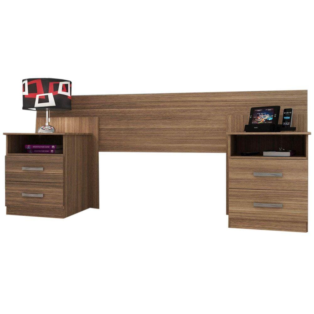 Cabeceira Casal Queen com Mesa de Apoio e 2 Gavetas Elegance Cor Marrom