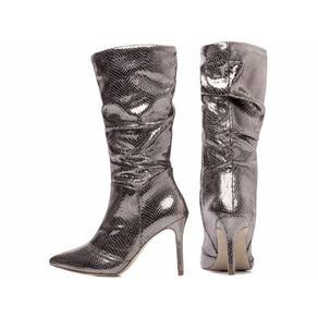 Bota Franzida Feminina Prata Velha Bico Salto Fino Alto