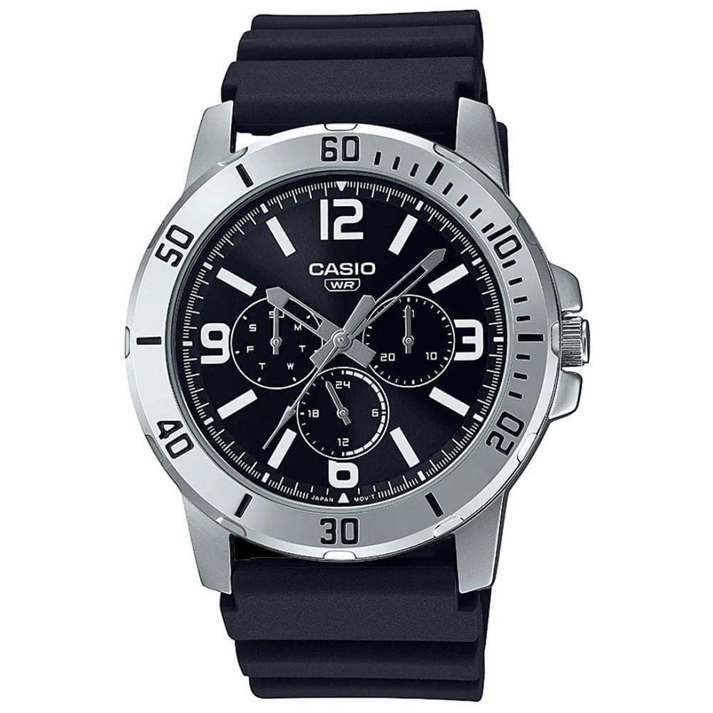 Relógio CASIO masculino preto borracha MTP-VD300-1BUDF