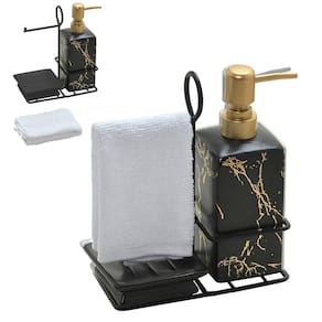 Kit 3 Peças Para Banheiro de Cerâmica Preto com Toalha