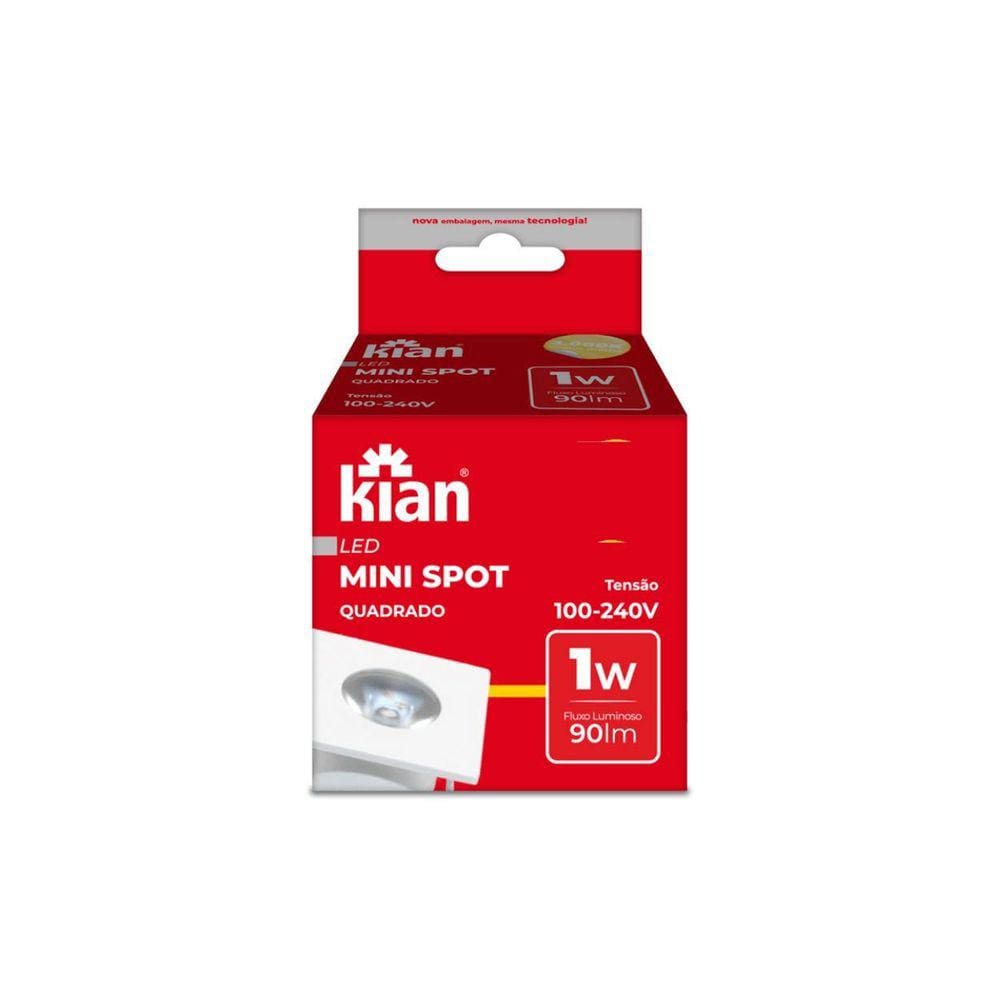 Mini Spot Led Quadrada 1W 6500K Branco Moveis Bivolt Kian