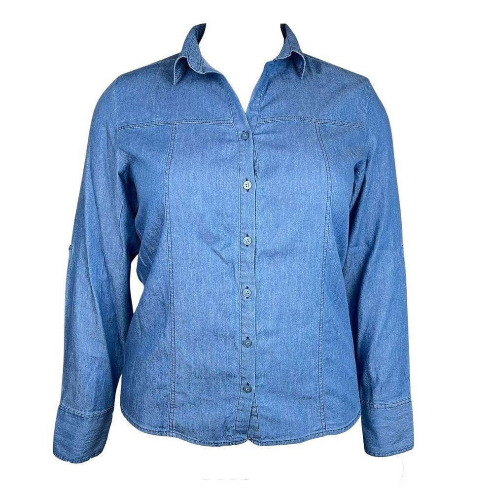 Camisete Jeans Feminino Manga Longa 44 Ao 52 Estruturado Amaciado Cor Lisa Ajuste na Manga Doce Brisa