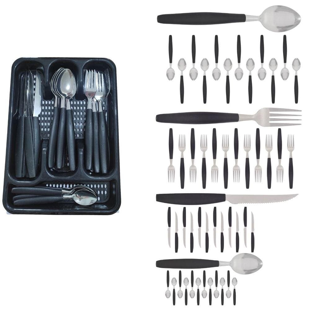 Kit Faqueiro Inox Berlim 48 Pçs C/ 2 Porta Talheres Preto