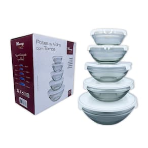 Conjunto 5 Potes de Vidro Redondo Hermético com Tampa